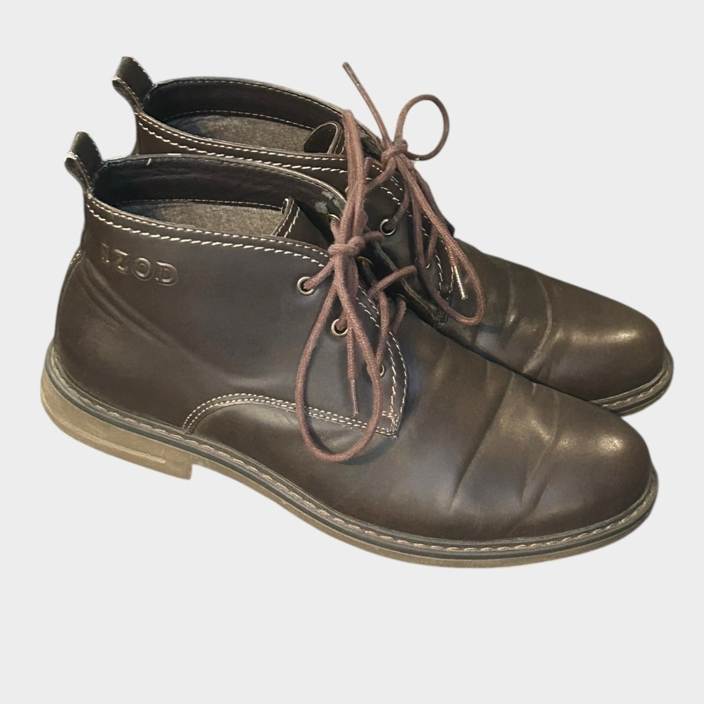 IZOD Cally Brown Leather Casual Chukka Boots Mens Size 9.5 M
